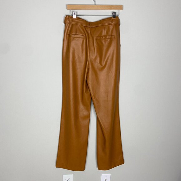 7 For All Mankind Faux Vegan Leather Belted Wide Leg Pants Trousers Camel Color - Picture 3 of 6